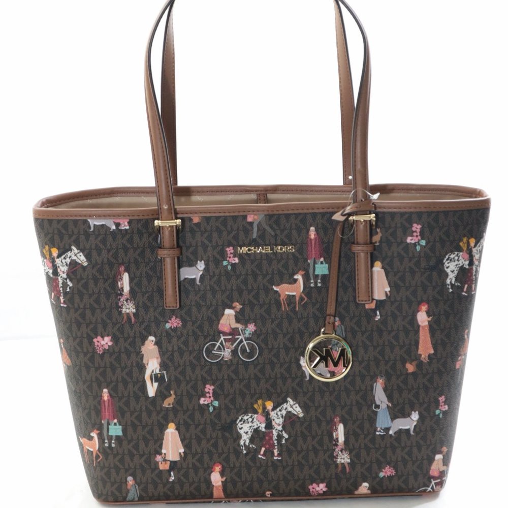 Michael Kors Jet Set Girls Medium Signature Carry All Tote Brown Multi NWT368.00